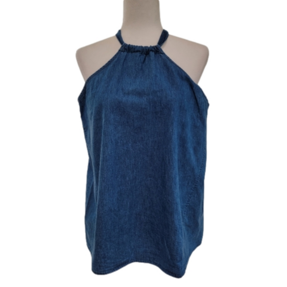 Chambray Cotton Halter Top Size Large EUC - Picture 1 of 6